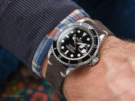 rolex submariner on leather|Rolex Submariner rubber strap.